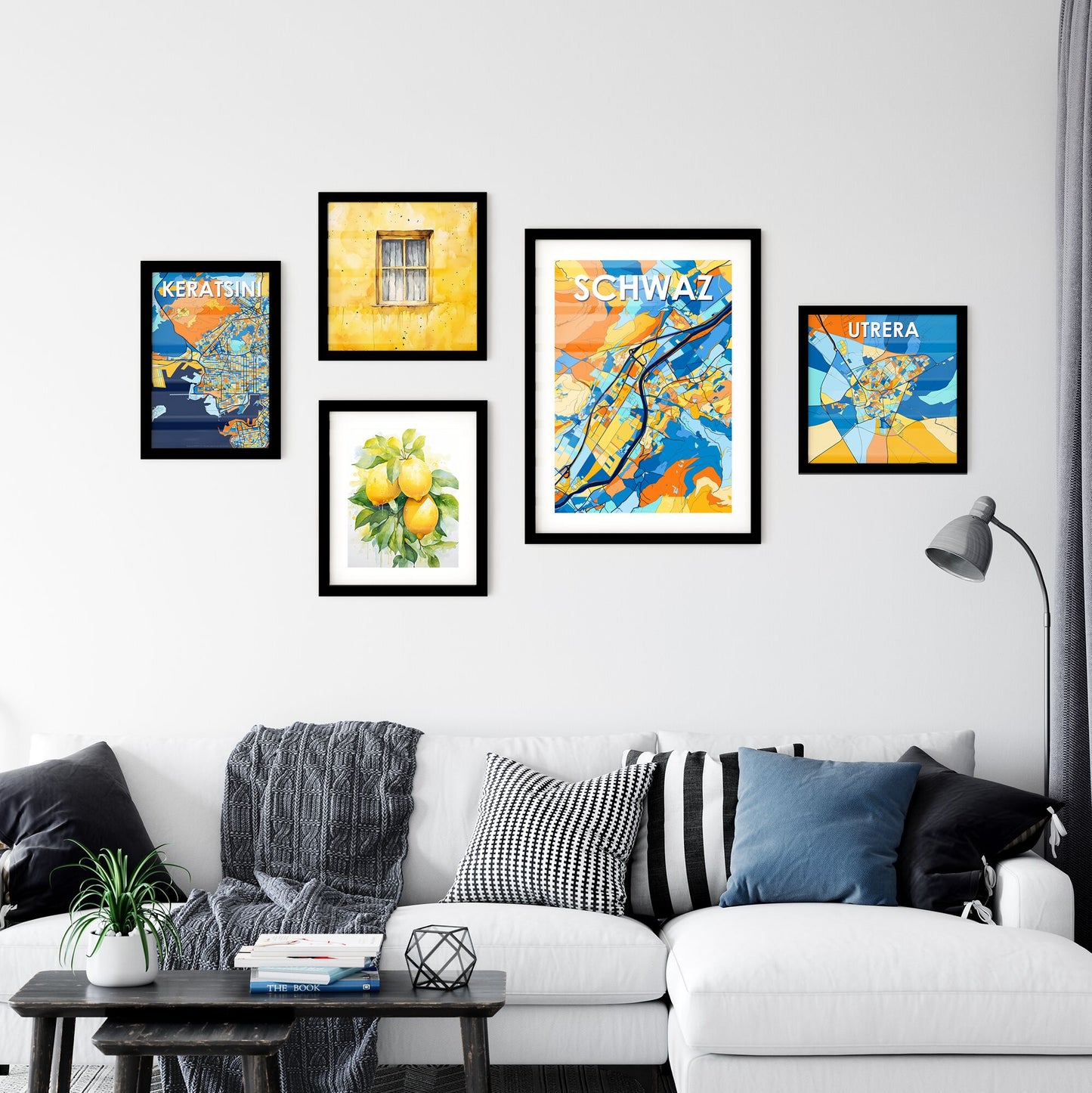 SCHWAZ AUSTRIA Vibrant Colorful Art Map Poster Blue Orange