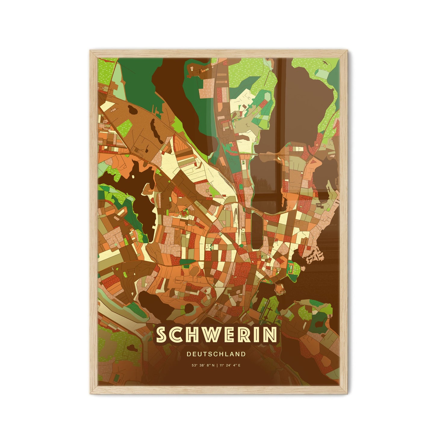 Colorful Schwerin Germany Fine Art Map Farmhouse
