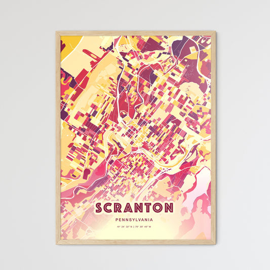 Colorful Scranton Pennsylvania Fine Art Map Hot Red