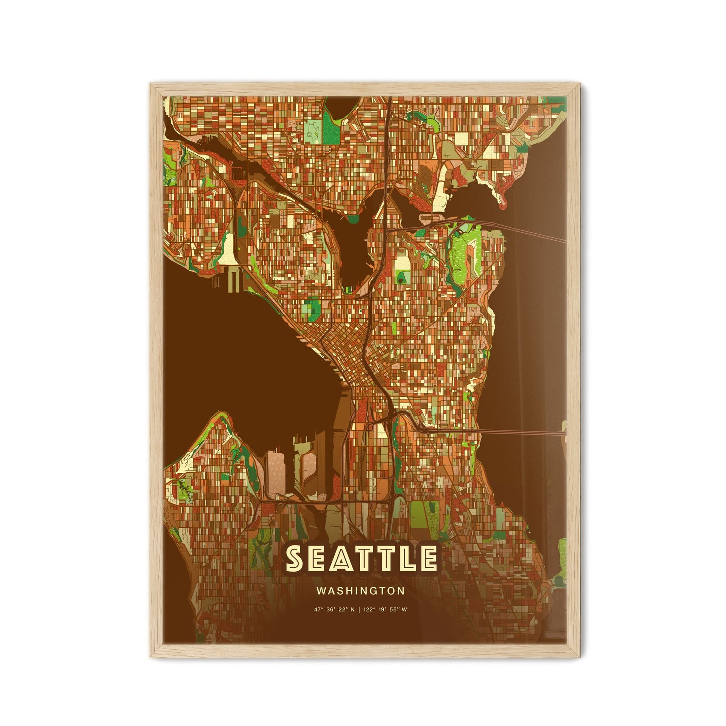 Colorful Seattle Washington Fine Art Map Farmhouse