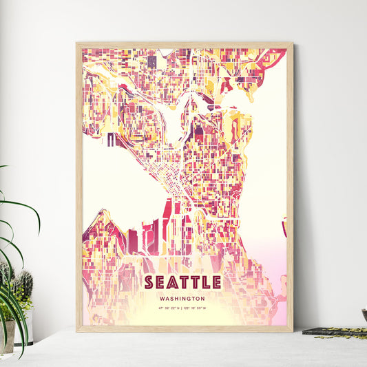 Colorful Seattle Washington Fine Art Map Hot Red