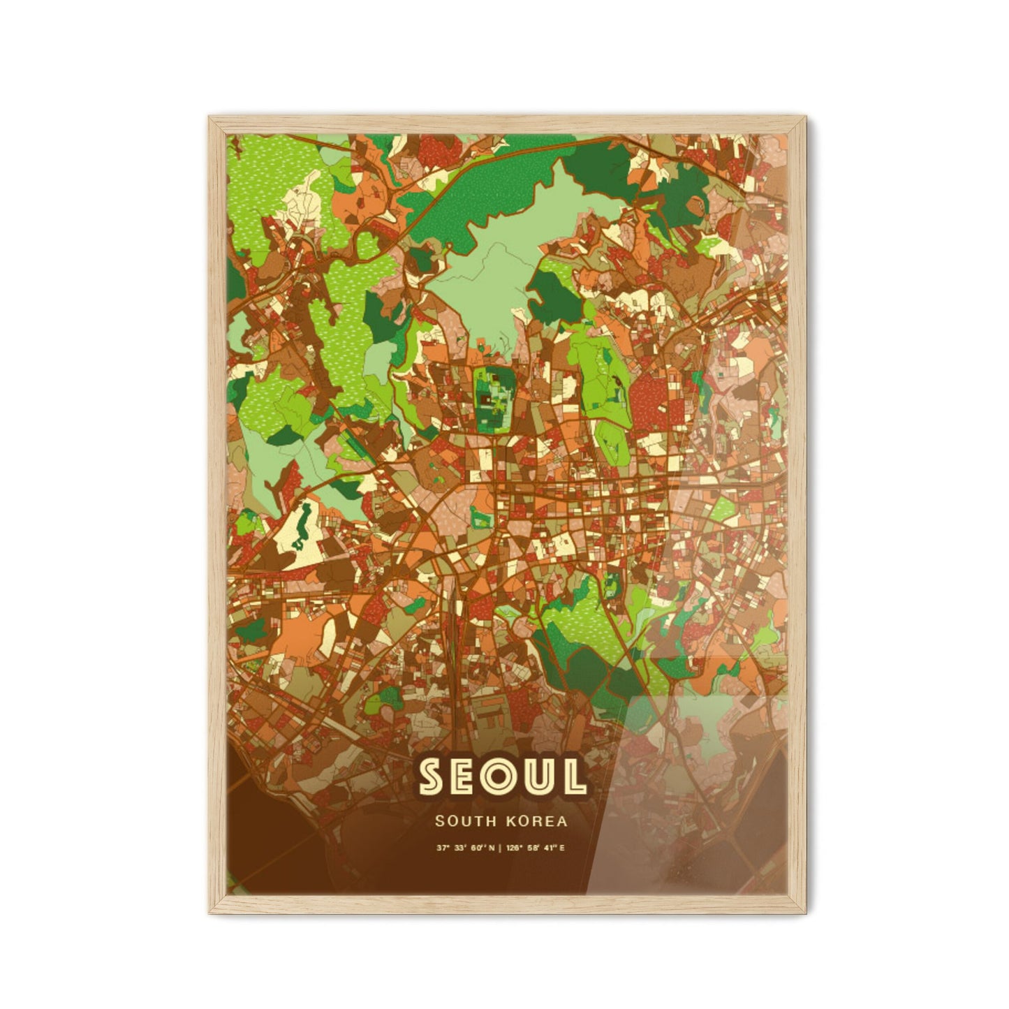 Colorful Seoul South Korea Fine Art Map Farmhouse