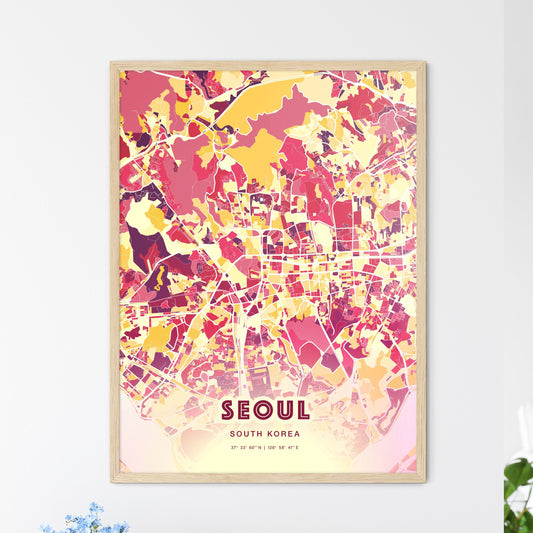 Colorful Seoul South Korea Fine Art Map Hot Red