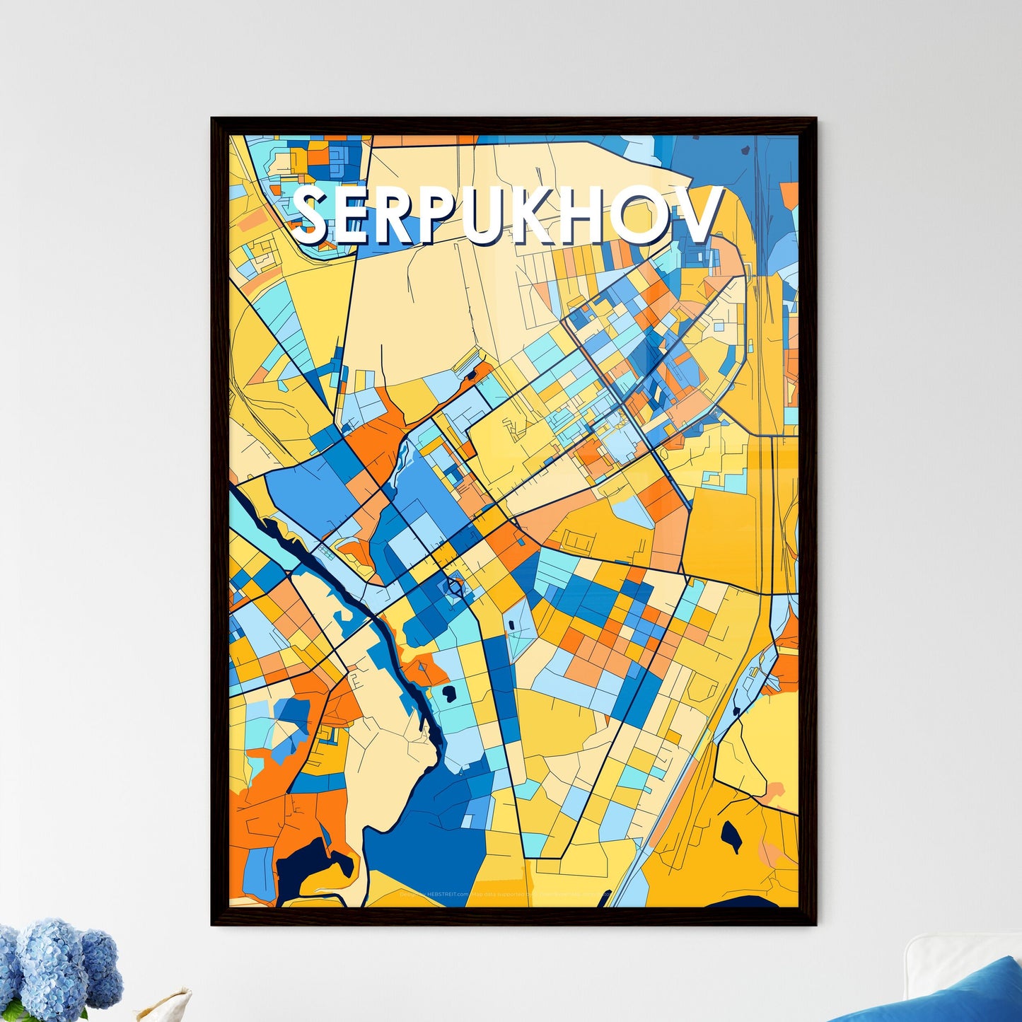 SERPUKHOV RUSSIA Vibrant Colorful Art Map Poster Blue Orange