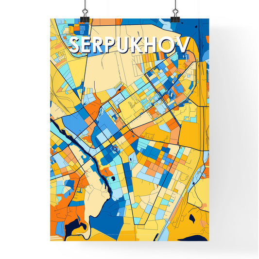 SERPUKHOV RUSSIA Vibrant Colorful Art Map Poster Blue Orange