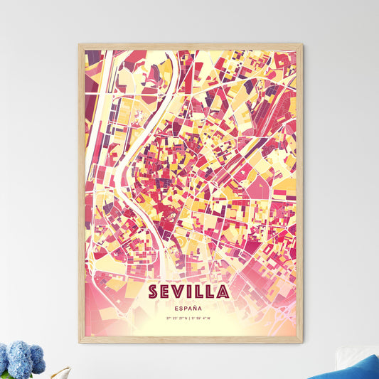 Colorful Sevilla Spain Fine Art Map Hot Red