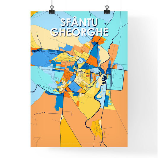SFÂNTU GHEORGHE ROMANIA Vibrant Colorful Art Map Poster Blue Orange