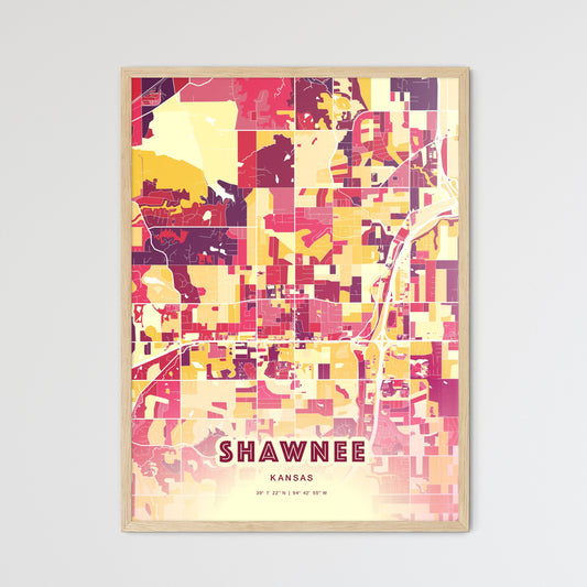Colorful Shawnee Kansas Fine Art Map Hot Red
