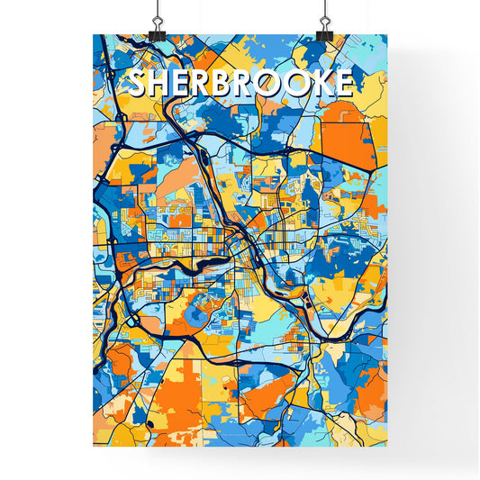 SHERBROOKE CANADA Vibrant Colorful Art Map Poster Blue Orange