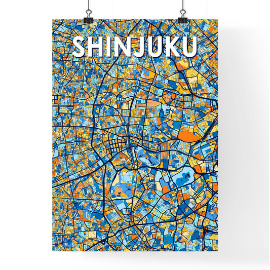 SHINJUKU JAPAN Vibrant Colorful Art Map Poster Blue Orange