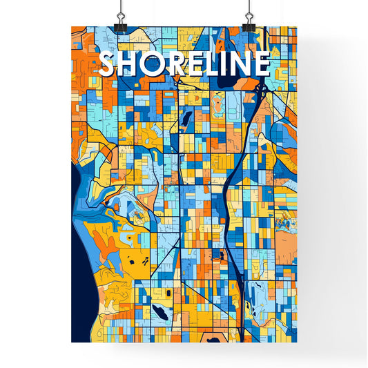 SHORELINE WASHINGTON Vibrant Colorful Art Map Poster Blue Orange