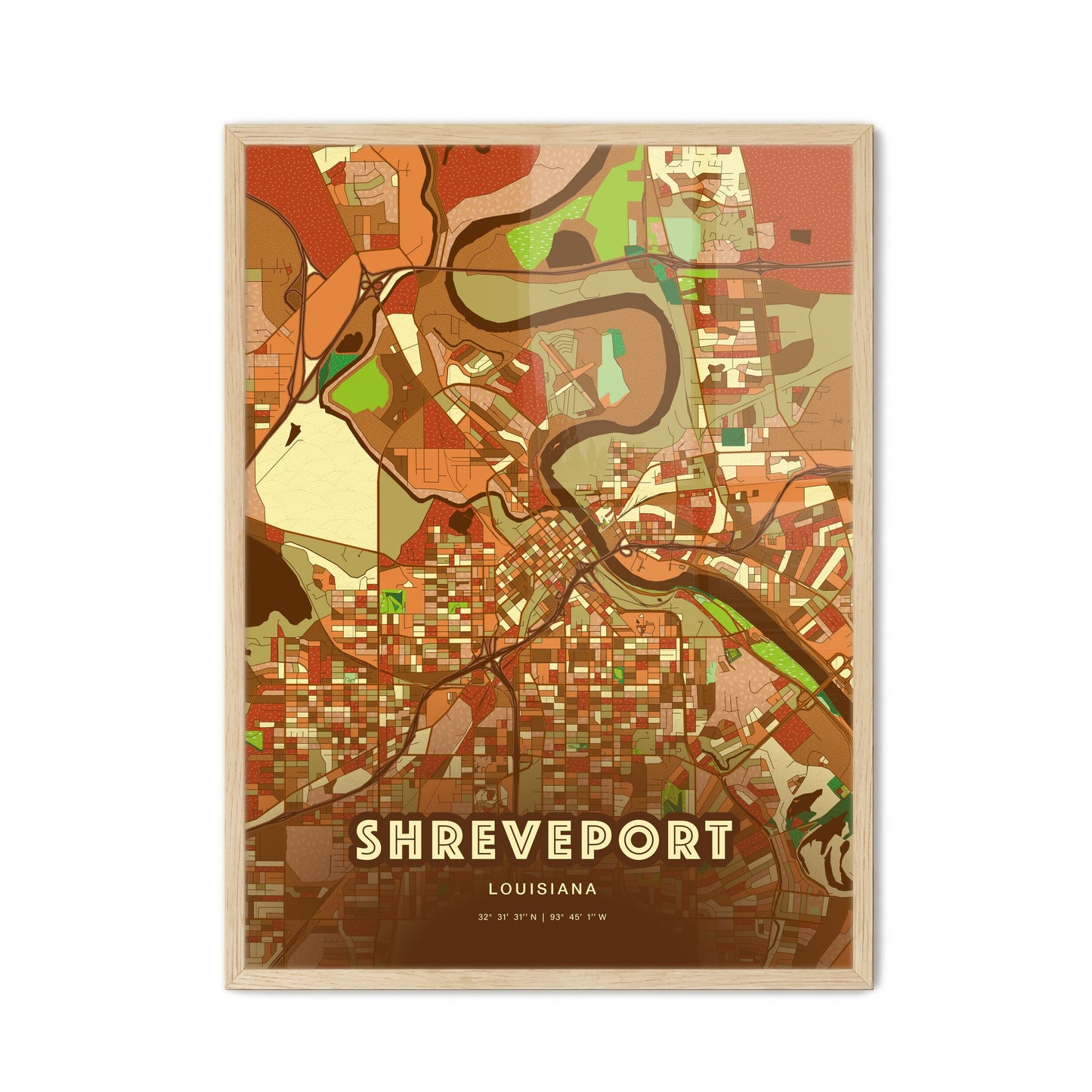 Colorful Shreveport Louisiana Fine Art Map Farmhouse