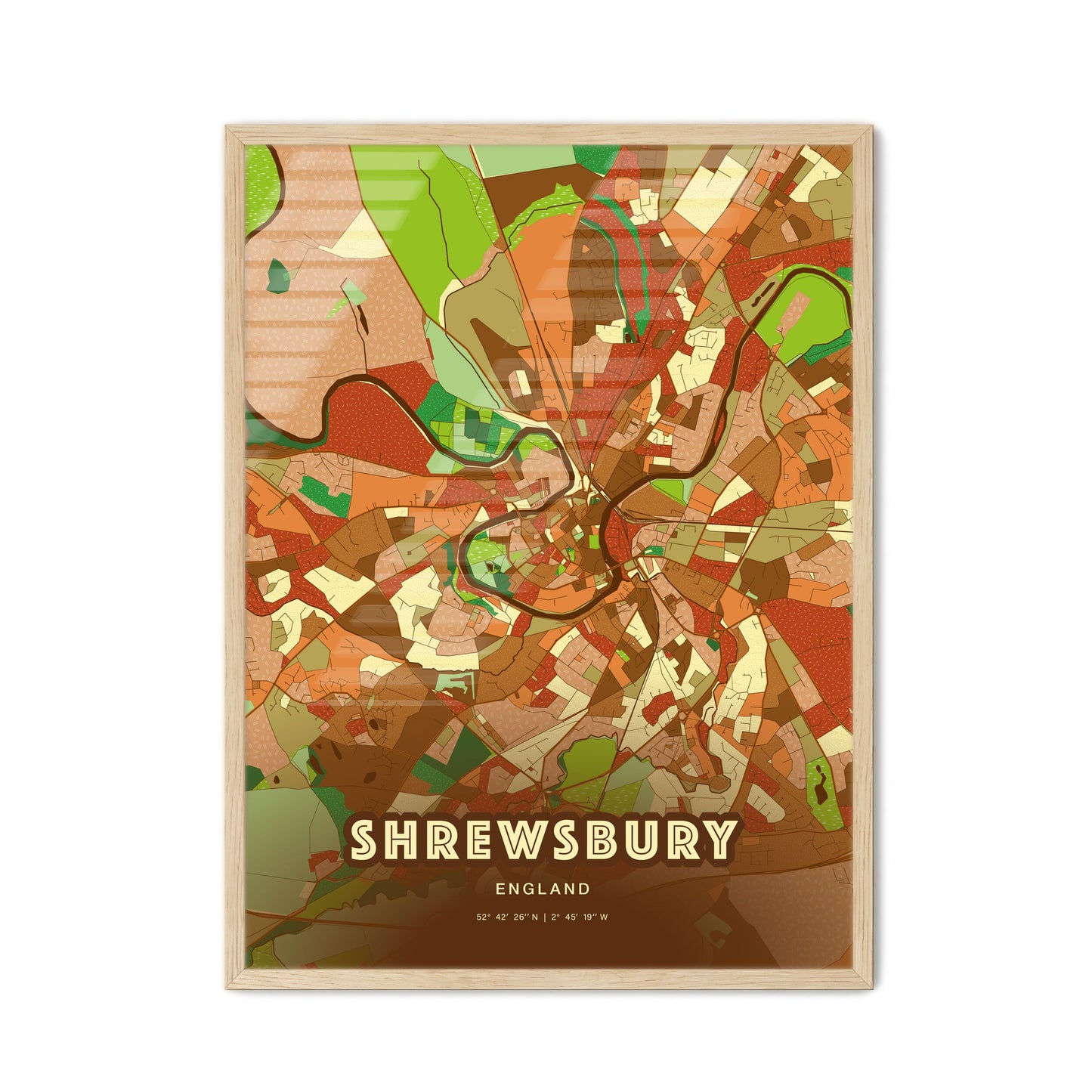 Colorful Shrewsbury England Fine Art Map Farmhouse