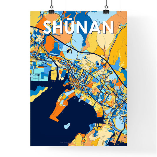 SHŪNAN JAPAN Vibrant Colorful Art Map Poster Blue Orange