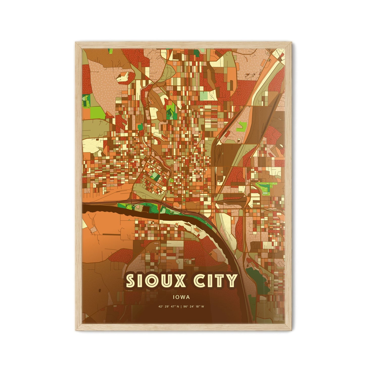 Colorful Sioux City Iowa Fine Art Map Farmhouse