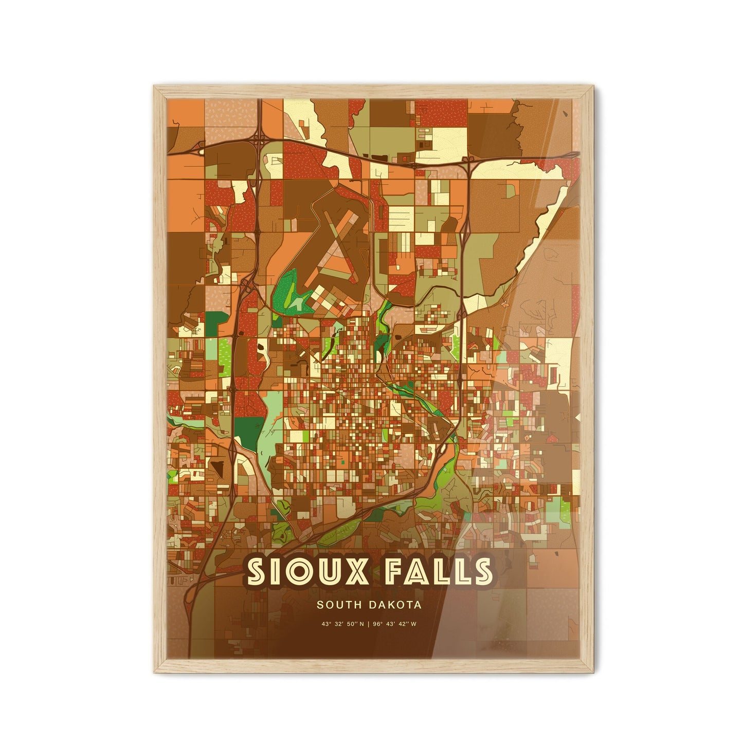 Colorful Sioux Falls South Dakota Fine Art Map Farmhouse