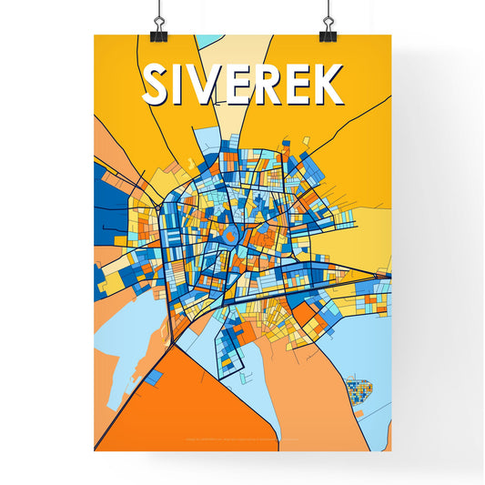 SIVEREK TURKEY Vibrant Colorful Art Map Poster Blue Orange