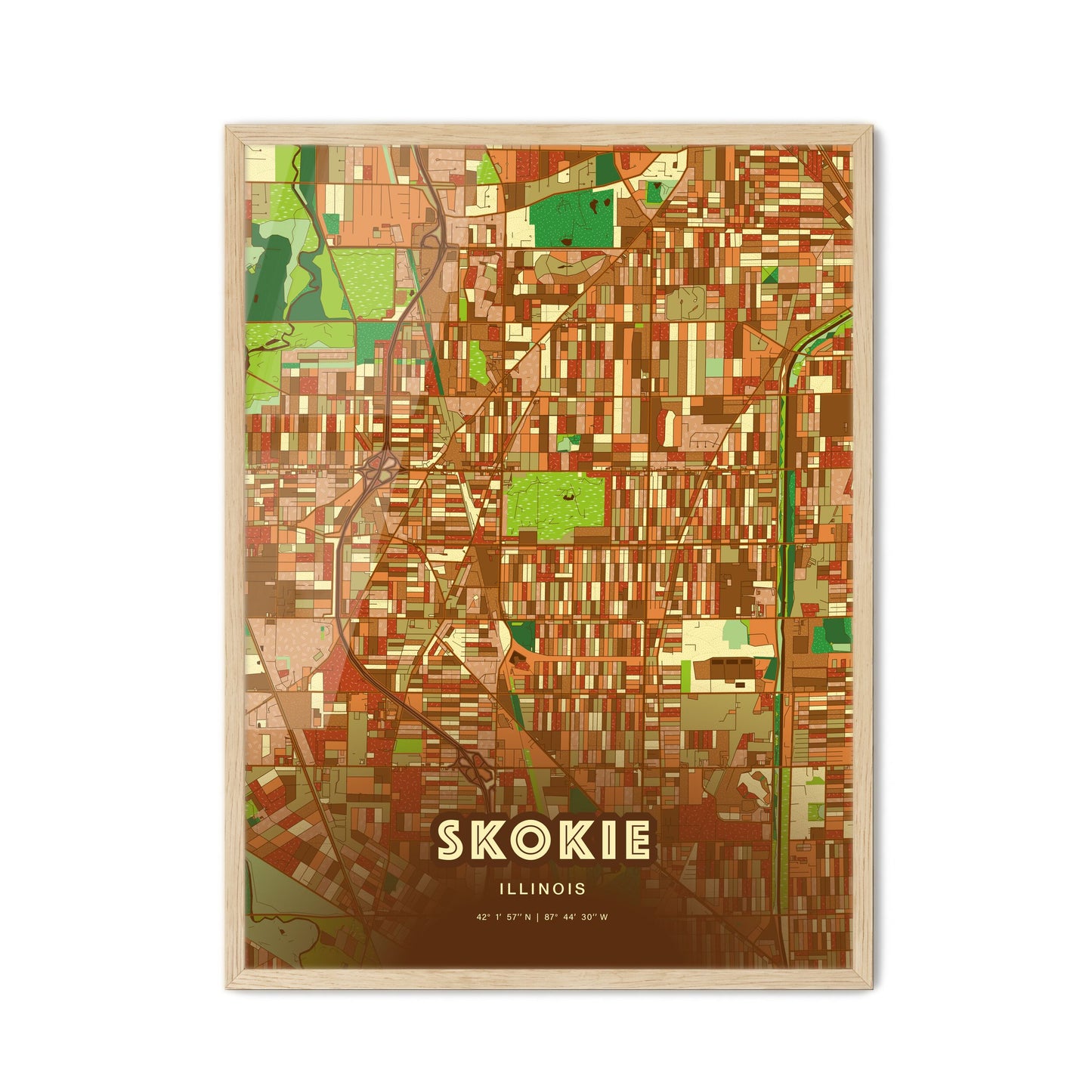 Colorful Skokie Illinois Fine Art Map Farmhouse