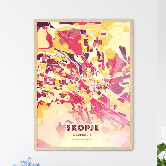 Colorful Skopje North Macedonia Fine Art Map Hot Red