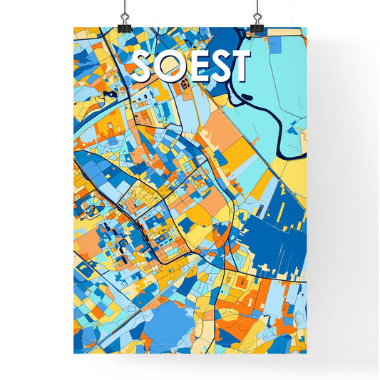 SOEST NETHERLANDS Vibrant Colorful Art Map Poster Blue Orange