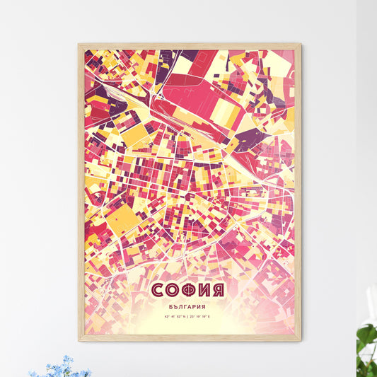 Colorful Sofia Bulgaria Fine Art Map Hot Red