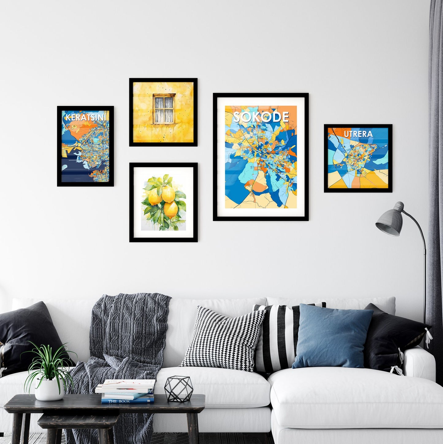 SOKODE TOGO Vibrant Colorful Art Map Poster Blue Orange