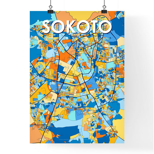 SOKOTO NIGERIA Vibrant Colorful Art Map Poster Blue Orange