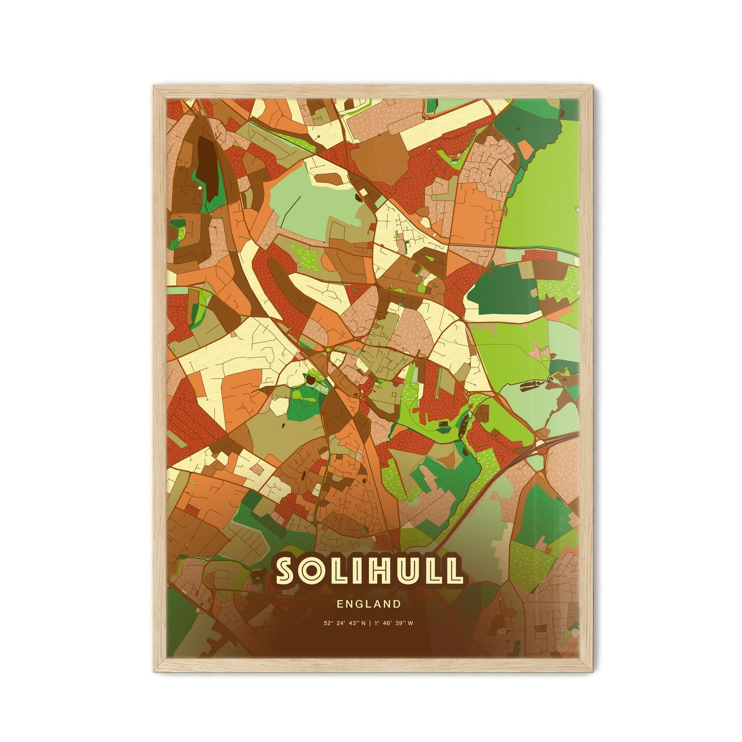 Colorful Solihull England Fine Art Map Farmhouse