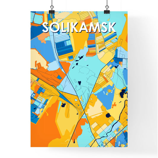 SOLIKAMSK RUSSIA Vibrant Colorful Art Map Poster Blue Orange