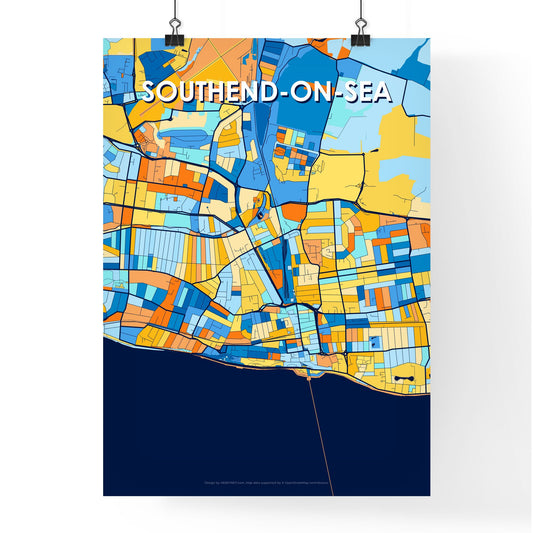 SOUTHEND-ON-SEA ENGLAND Vibrant Colorful Art Map Poster Blue Orange