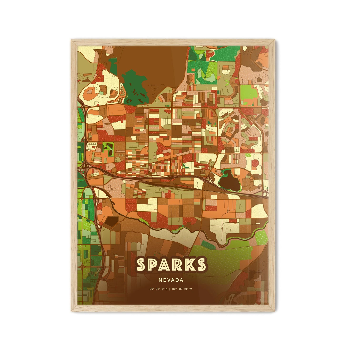 Colorful Sparks Nevada Fine Art Map Farmhouse