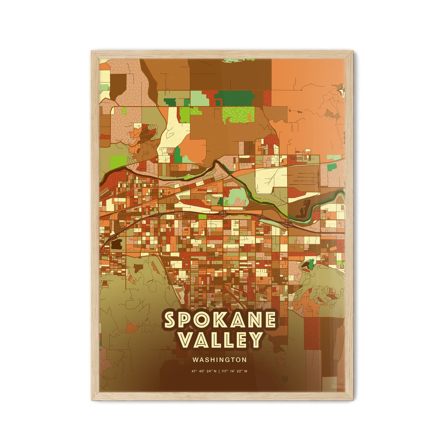 Colorful Spokane Valley Washington Fine Art Map Farmhouse