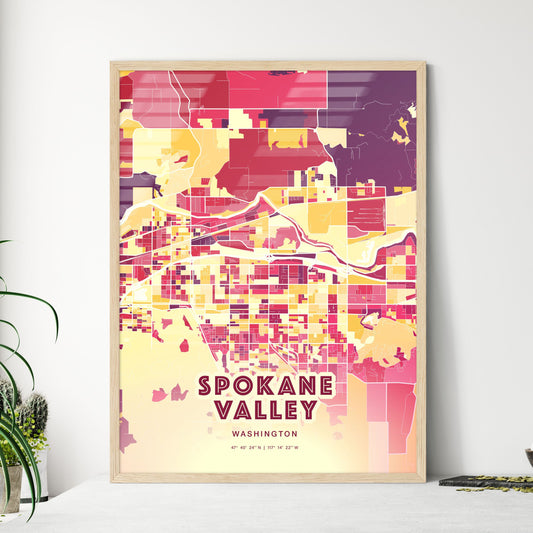 Colorful Spokane Valley Washington Fine Art Map Hot Red