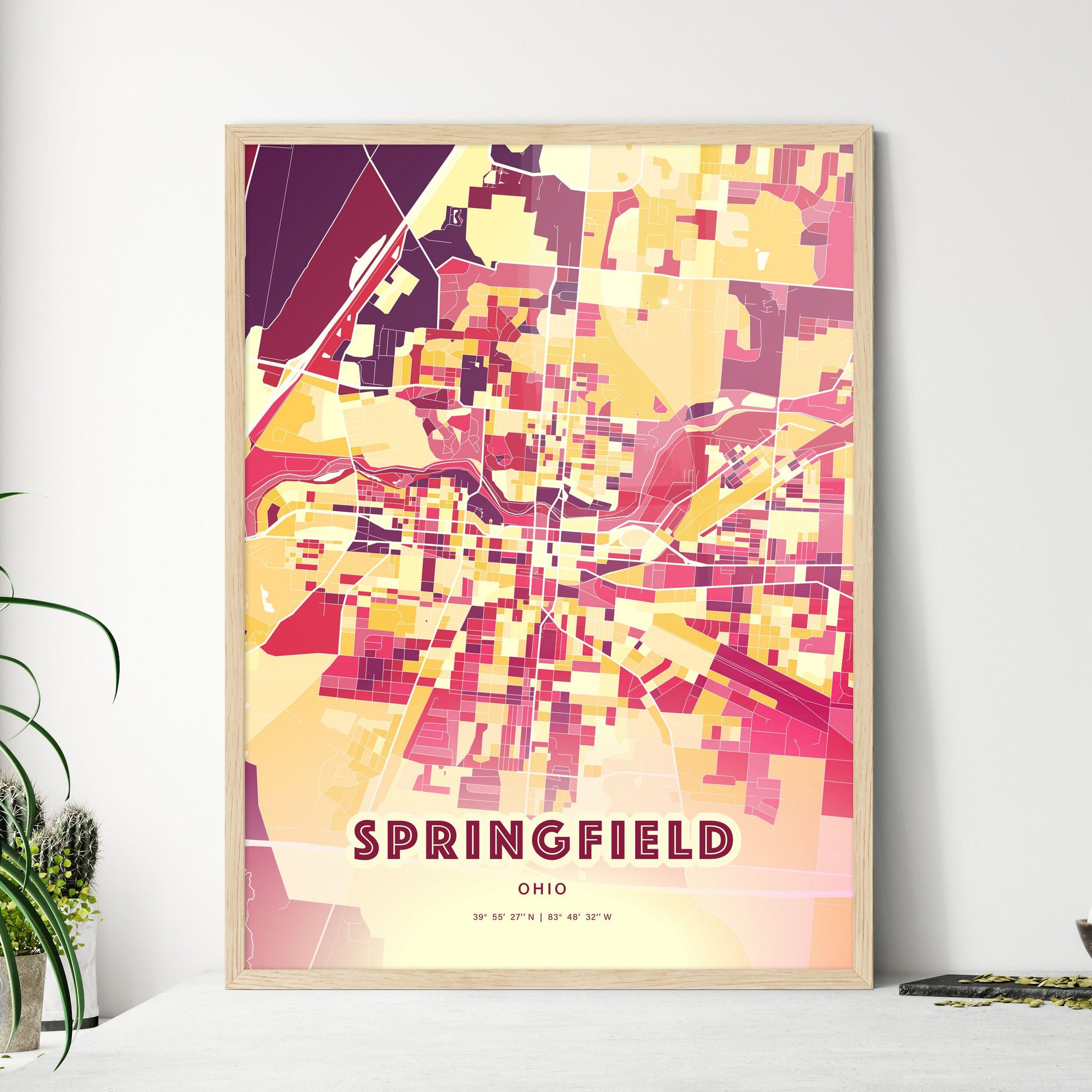 Colorful Springfield Ohio Fine Art Map Hot Red
