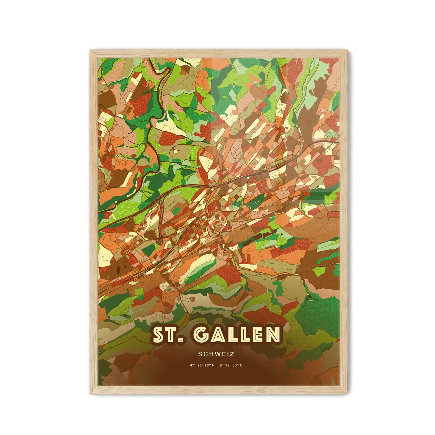 Colorful St. Gallen Switzerland Fine Art Map Farmhouse