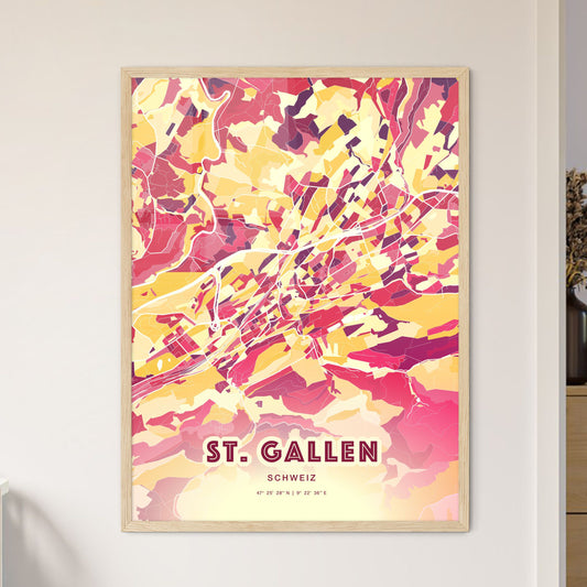 Colorful St. Gallen Switzerland Fine Art Map Hot Red