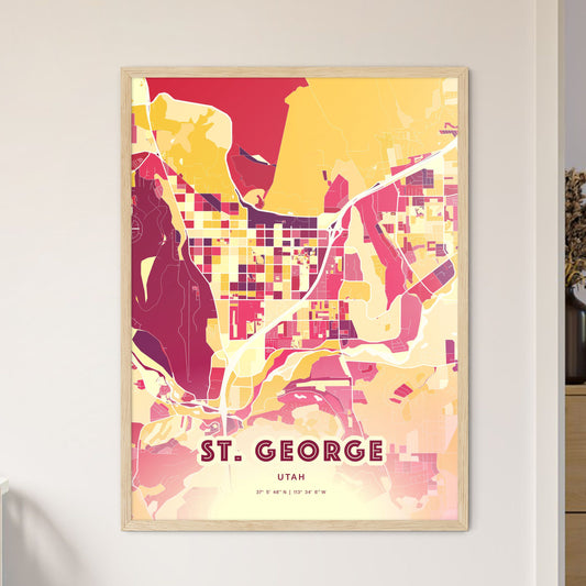 Colorful St. George Utah Fine Art Map Hot Red