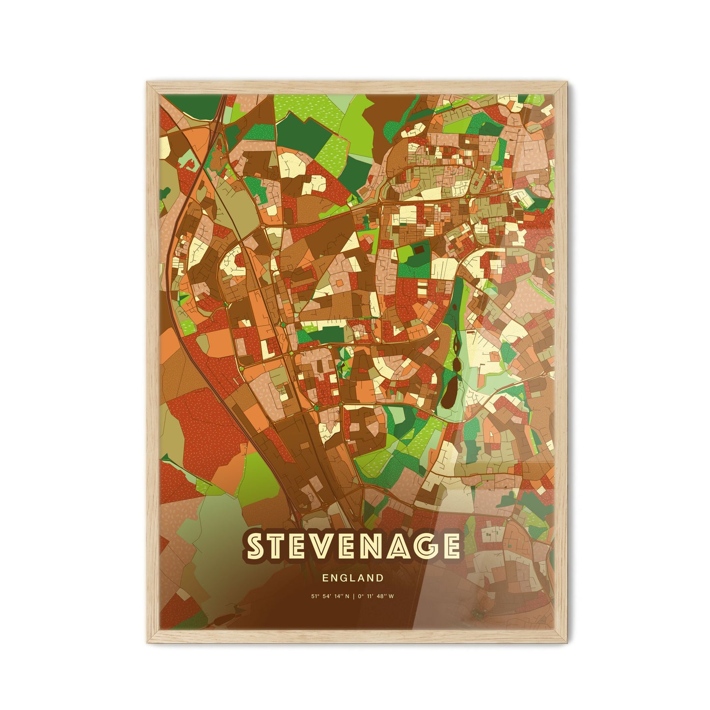 Colorful Stevenage England Fine Art Map Farmhouse