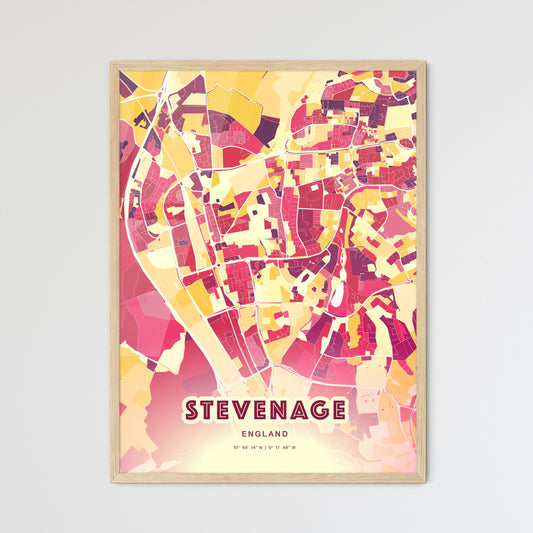 Colorful Stevenage England Fine Art Map Hot Red