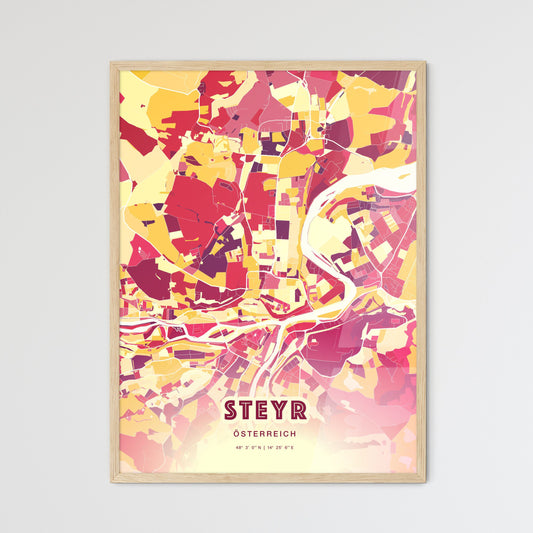 Colorful Steyr Austria Fine Art Map Hot Red