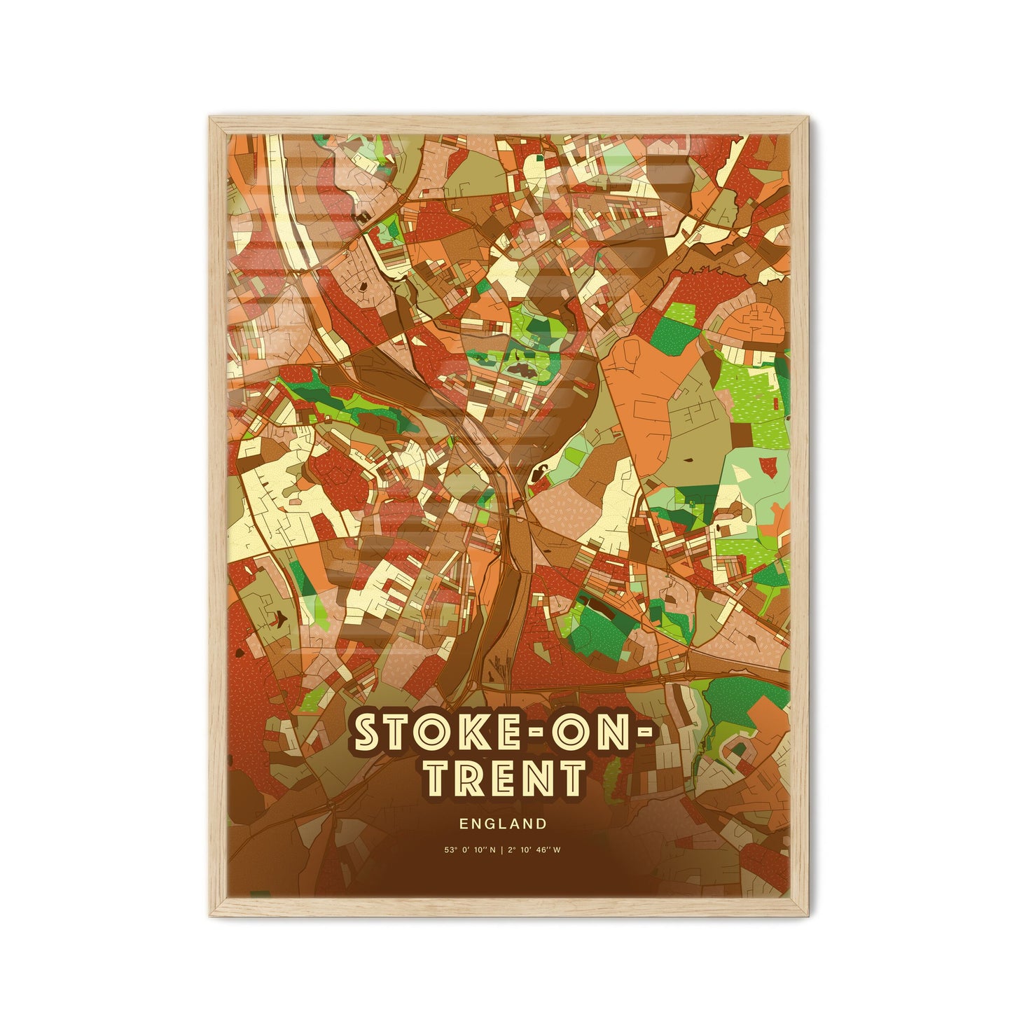 Colorful Stoke-On-Trent England Fine Art Map Farmhouse