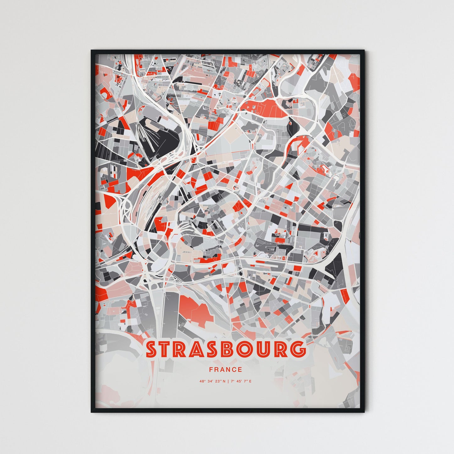 Colorful Strasbourg France Fine Art Map Modern Expressive