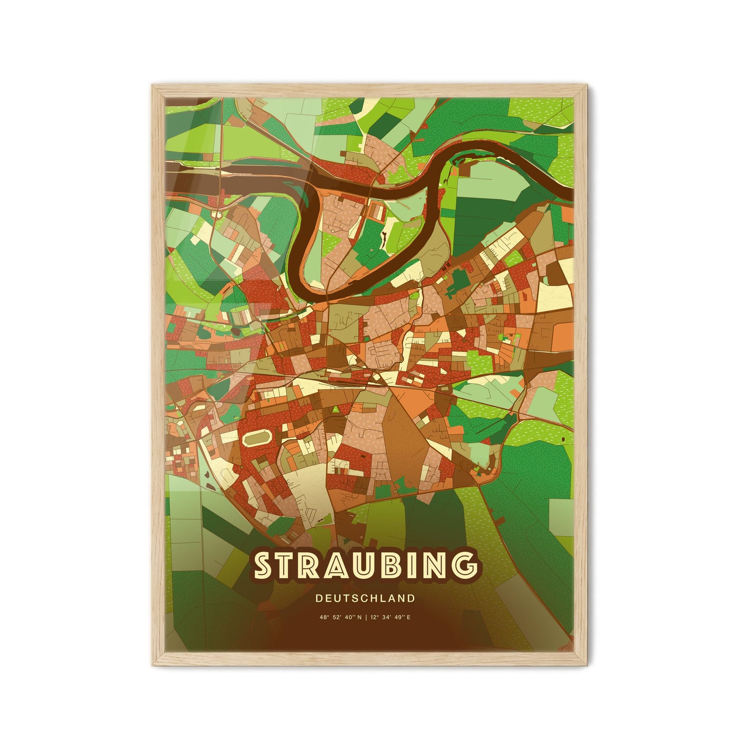 Colorful Straubing Germany Fine Art Map Farmhouse