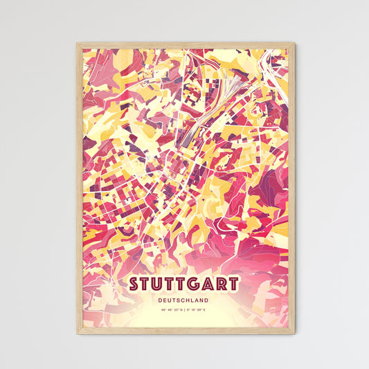 Colorful Stuttgart Germany Fine Art Map Hot Red