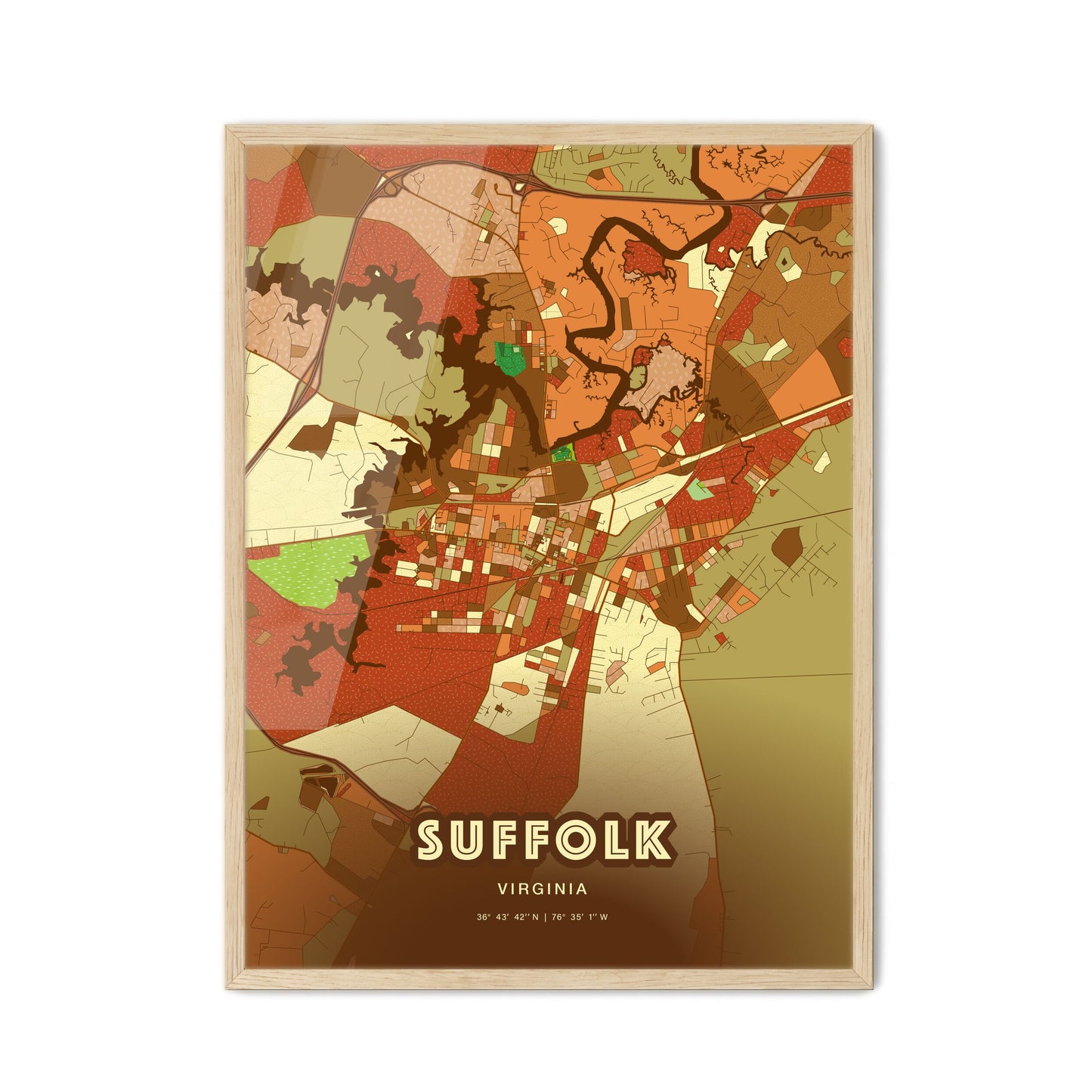 Colorful Suffolk Virginia Fine Art Map Farmhouse