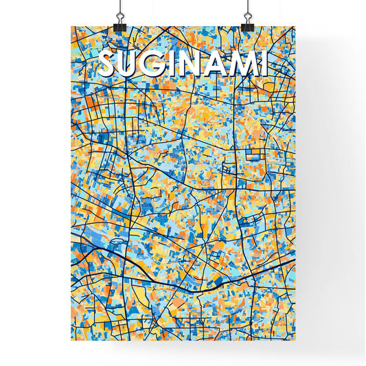 SUGINAMI JAPAN Vibrant Colorful Art Map Poster Blue Orange