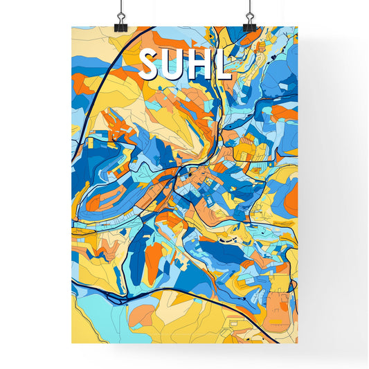 SUHL GERMANY Vibrant Colorful Art Map Poster Blue Orange