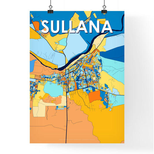 SULLANA PERU Vibrant Colorful Art Map Poster Blue Orange