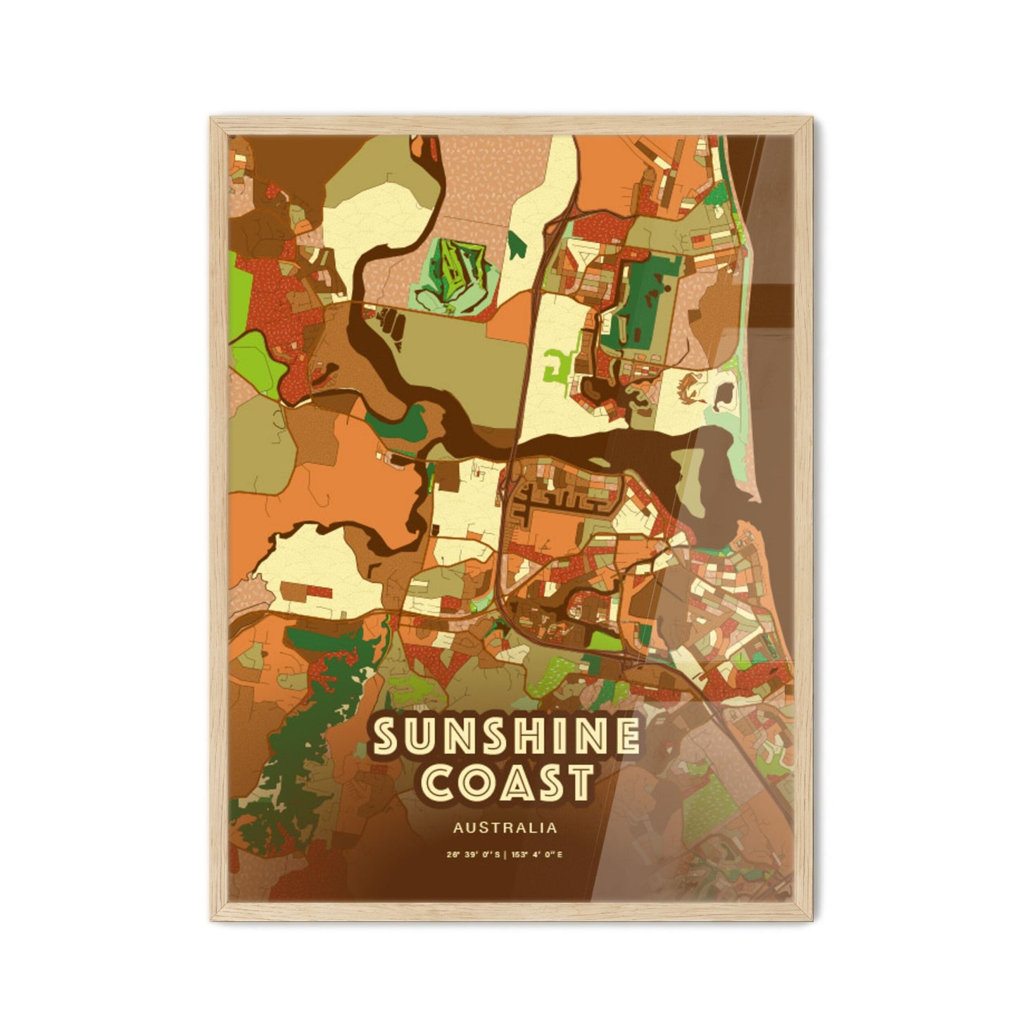 Colorful Sunshine Coast Australia Fine Art Map Farmhouse