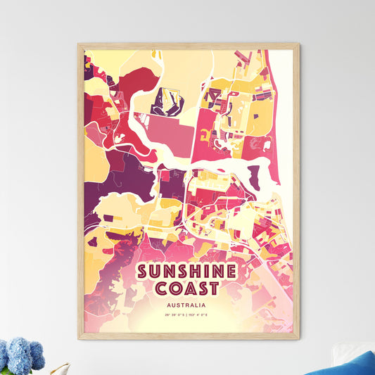 Colorful Sunshine Coast Australia Fine Art Map Hot Red
